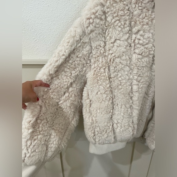 Jason Wu Ivory Cream Faux Fur Bomber Winter Jacket Zip Up Coat - Picture 5 of 12